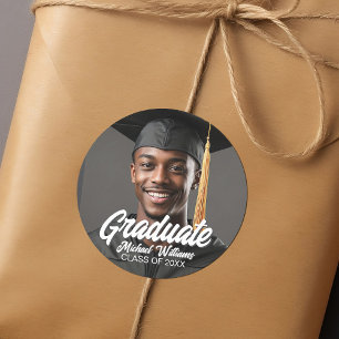 Graduate Photo Name Year Bold Graduation Classic Round Sticker