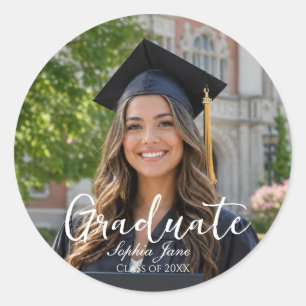 Graduate Photo Name Year Graduation  Classic Round Sticker