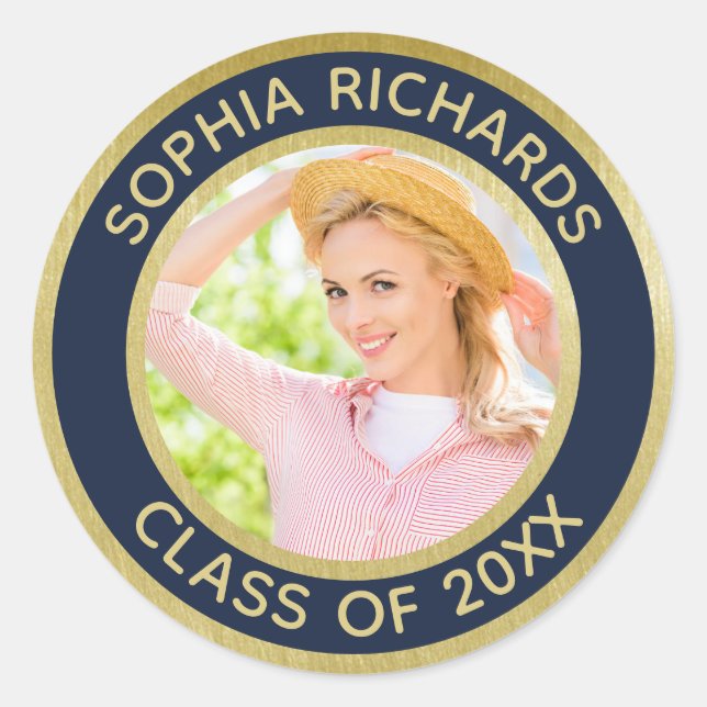 Graduate Photo Personalized   Classic Round Sticker (Front)
