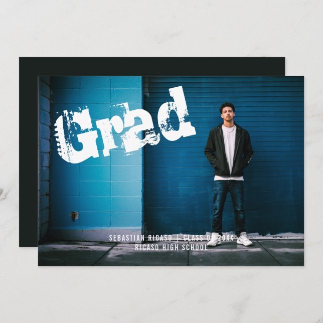 Graduate Photo Personalized Graffiti Dark Grey Invitation (Front/Back)