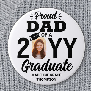 Graduate Photo Proud Dad Modern Black and White 3 Inch Round Button