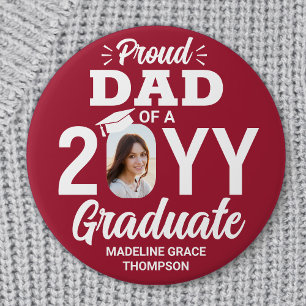 Graduate Photo Proud Dad Modern Red and White 3 Inch Round Button