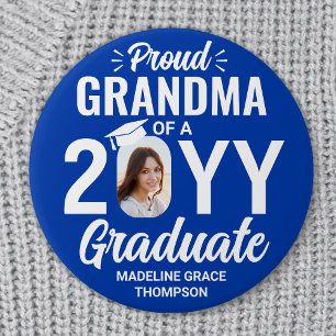 Graduate Photo Proud Grandma Royal Blue and White 3 Inch Round Button