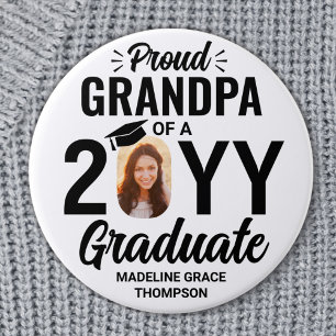 Graduate Photo Proud Grandpa Modern Black & White 3 Inch Round Button