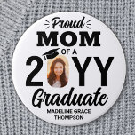 Graduate Photo Proud Mom Modern Black and White 3 Inch Round Button<br><div class="desc">Show your joy for the graduate with a stylish custom photo "Proud Mom" round graduation button. The picture and text on this template are simple to personalize, and all wording, colours and fonts can be changed with the Zazzle design tool. (IMAGE PLACEMENT TIP: An easy way to position a photo...</div>