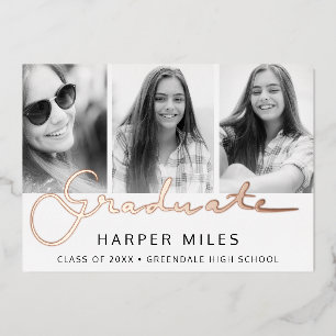 Graduate photo rose gold postcard