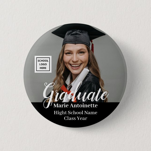 Graduate Photo School Logo Modern Graduation 2 Inch Round Button (Front)