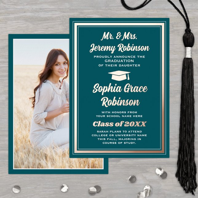 Graduate Photo Teal & Foil Graduation Announcement (Creator Uploaded)