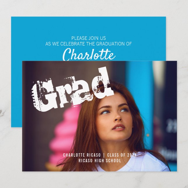 Graduate Photo Template Personalized Blue (Front/Back)