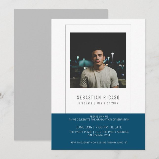 Graduate Photo Template Personalized Blue White (Front/Back)