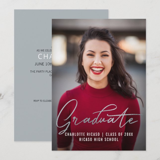Graduate Photo Template Personalized Grey Silver (Front/Back)
