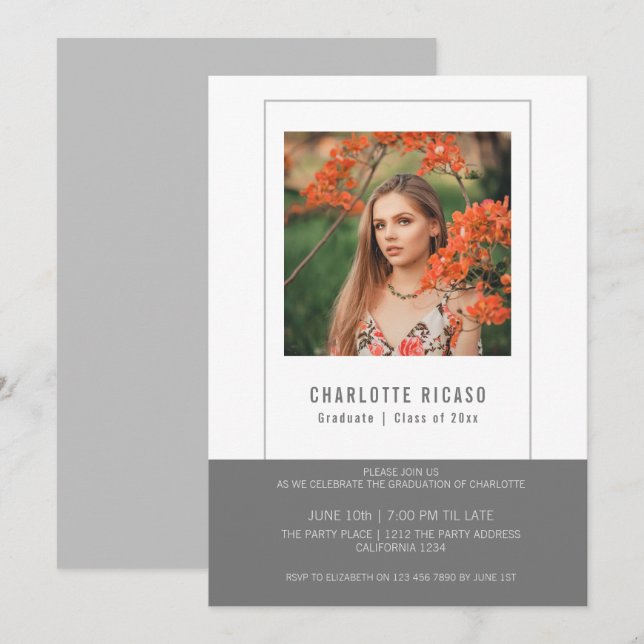 Graduate Photo Template Personalized Grey White (Front/Back)