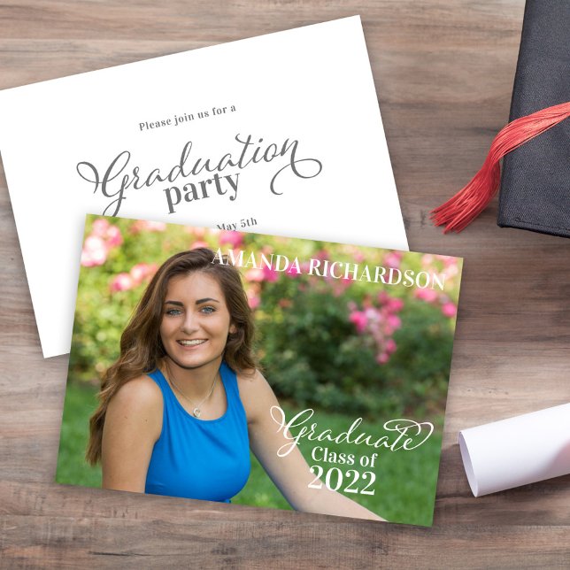Graduate Photo Template Simple Minimalist Script (Simple minimalist graduation photo invitation template with stylish calligraphy script. )