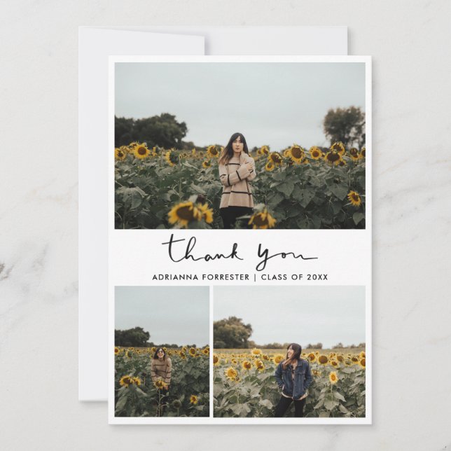 Graduate Photo Thank You Handwritten Script  Card (Front)