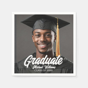 Graduate Photo w Bold Script Graduation Party Napkin