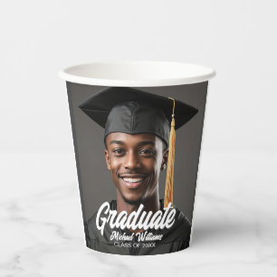 Graduate Photo w Bold Script Graduation Party Paper Cups