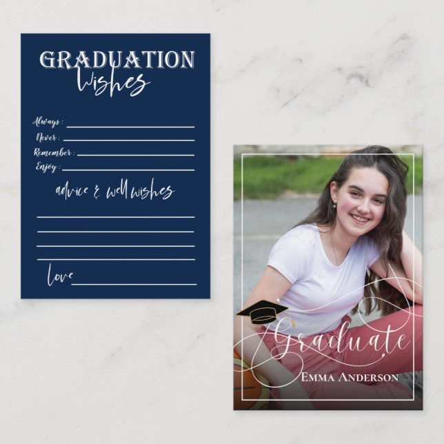 Graduate Photo White and Blue 2025 Graduation Advice Card (Front/Back)