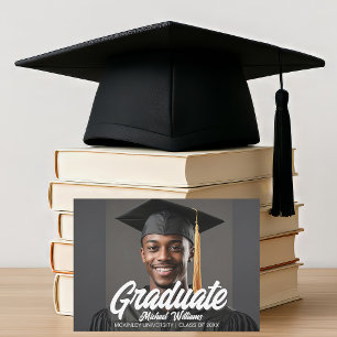 Graduate Photo with Bold Script Graduation Announcement