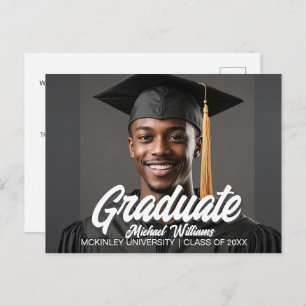 Graduate Photo with Bold Script Graduation Announcement Postcard