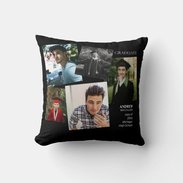 Graduate Photos Black Monogram 2 Throw Pillow (Front)