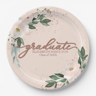 Graduate Pink Blush Floral Graduation Party  Paper Paper Plate