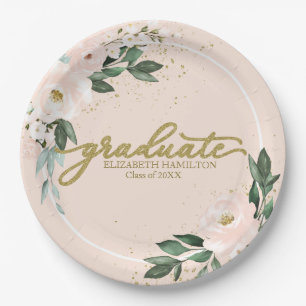 Graduate Pink Blush Floral Graduation Party  Paper Plate