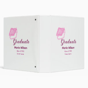 graduate pink glitter graduation cap add name clas binder