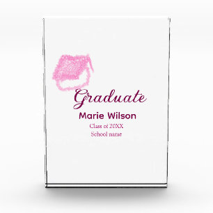 graduate pink glitter graduation cap add name clas photo block