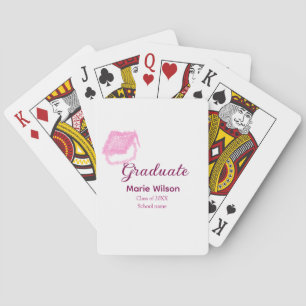 graduate pink glitter graduation cap add name clas playing cards