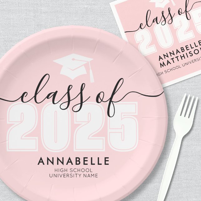 Graduate Pink Graduation Party Paper Plate (Graduate Pink Graduation Party Paper Plates)