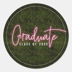 Graduate Pink Neon Class of Graduation Classic Round Sticker