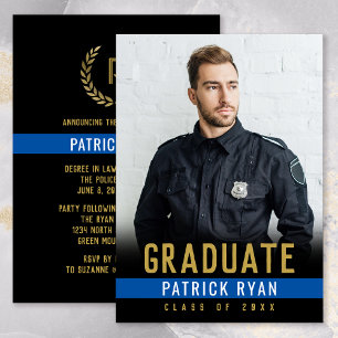 Graduate Police Thin Blue Line Gold Back Photo Announcement