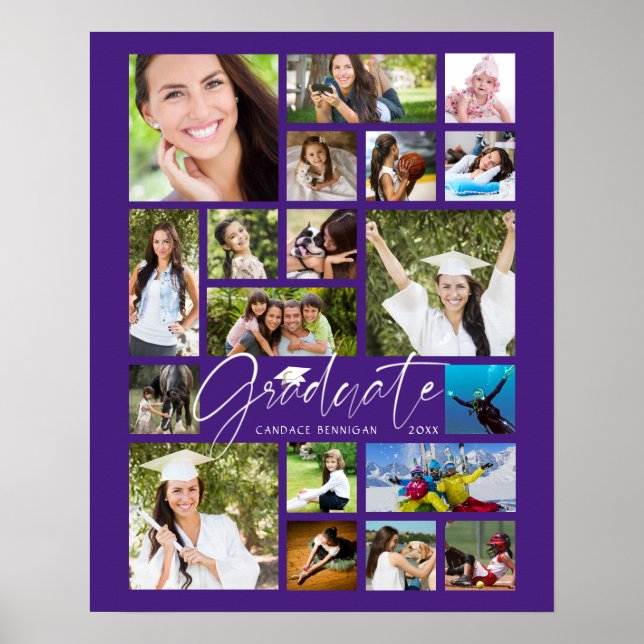 Graduate Purple 19 Photo Collage Script Party Poster (Front)