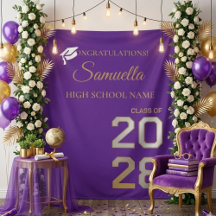 Graduate Purple Gold Script Graduation Party