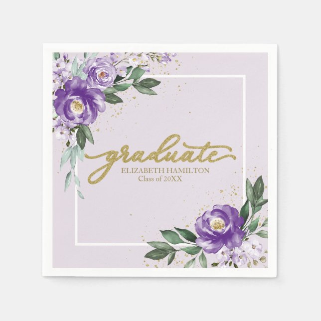 Graduate Purple Lavender Floral Graduation Party Napkin (Front)