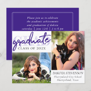 Graduate Purple Script Chic Lavender 2 Photo Invitation