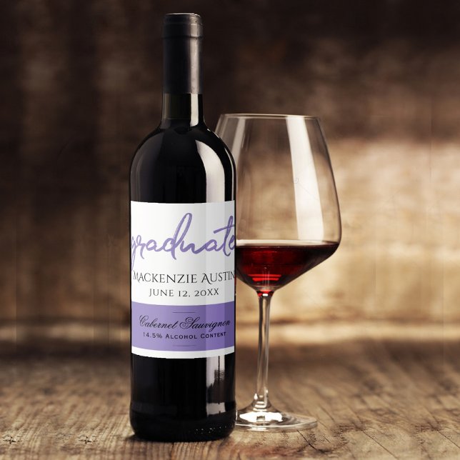 Graduate Purple Script | Chic Lavender Keepsake Wine Label (Creator Uploaded)