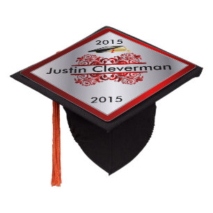 Graduate   Red and Silver   Personalize Graduation Cap Topper