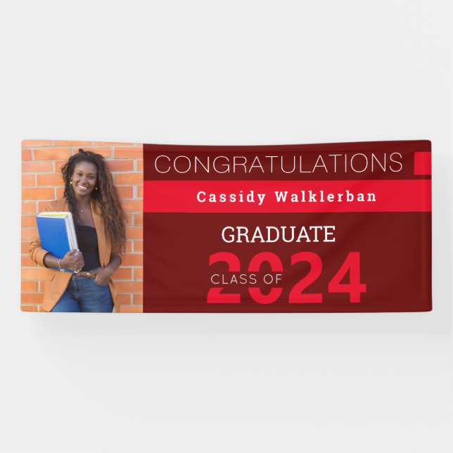 Graduate Red Burgundy Photo Graduation Banner (Horizontal)