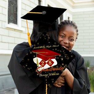 Graduate Red & Gold 20XX Graduation Cap Topper