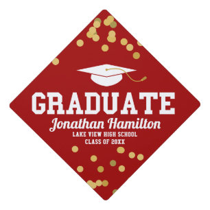 Graduate Red Gold Confetti Graduation Cap Topper