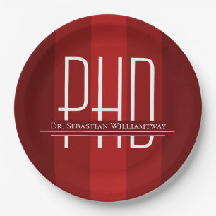Graduate Red PhD Graduation Party Paper Plate