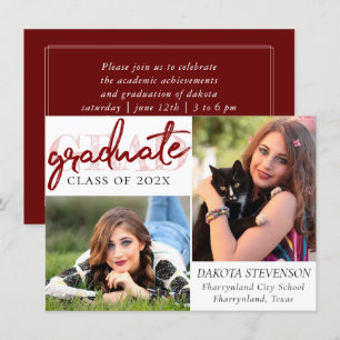 Graduate Red Script   Crimson 2 Photo Keepsake Invitation