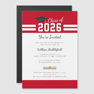 Graduate Red White Simple Modern Graduation Magnetic Invitation