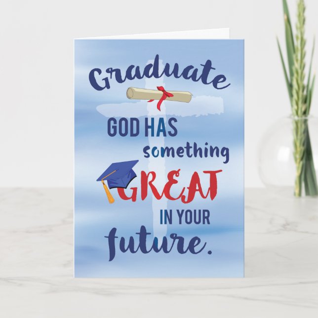 Graduate Religious Cross Blue Watercolor Card (Front)