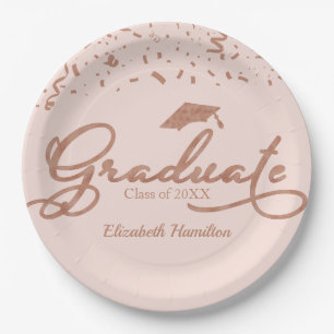 Graduate Rose Gold Foil Graduation Party Pink Paper Plate