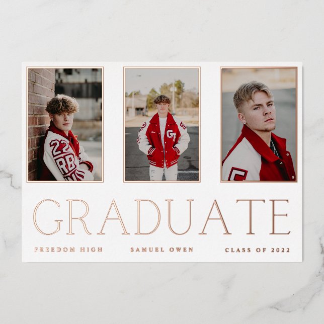 GRADUATE Rose Gold Foil Photo Frames Announcement (Front)