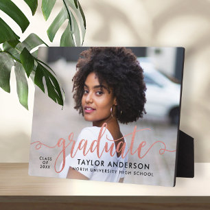 Graduate Rose Gold Script Photo Keepsake Plaque
