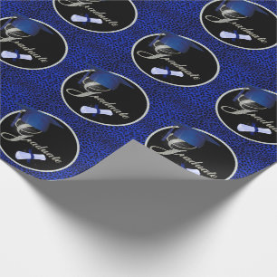Graduate Royal Blue Cheetah Print with Black Wrapping Paper