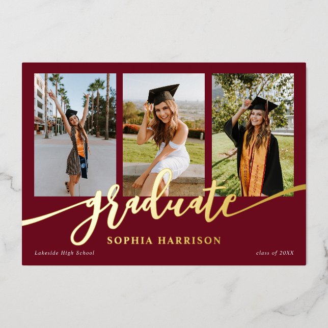 Graduate Script 3 Photos Burgundy Graduation (Front)
